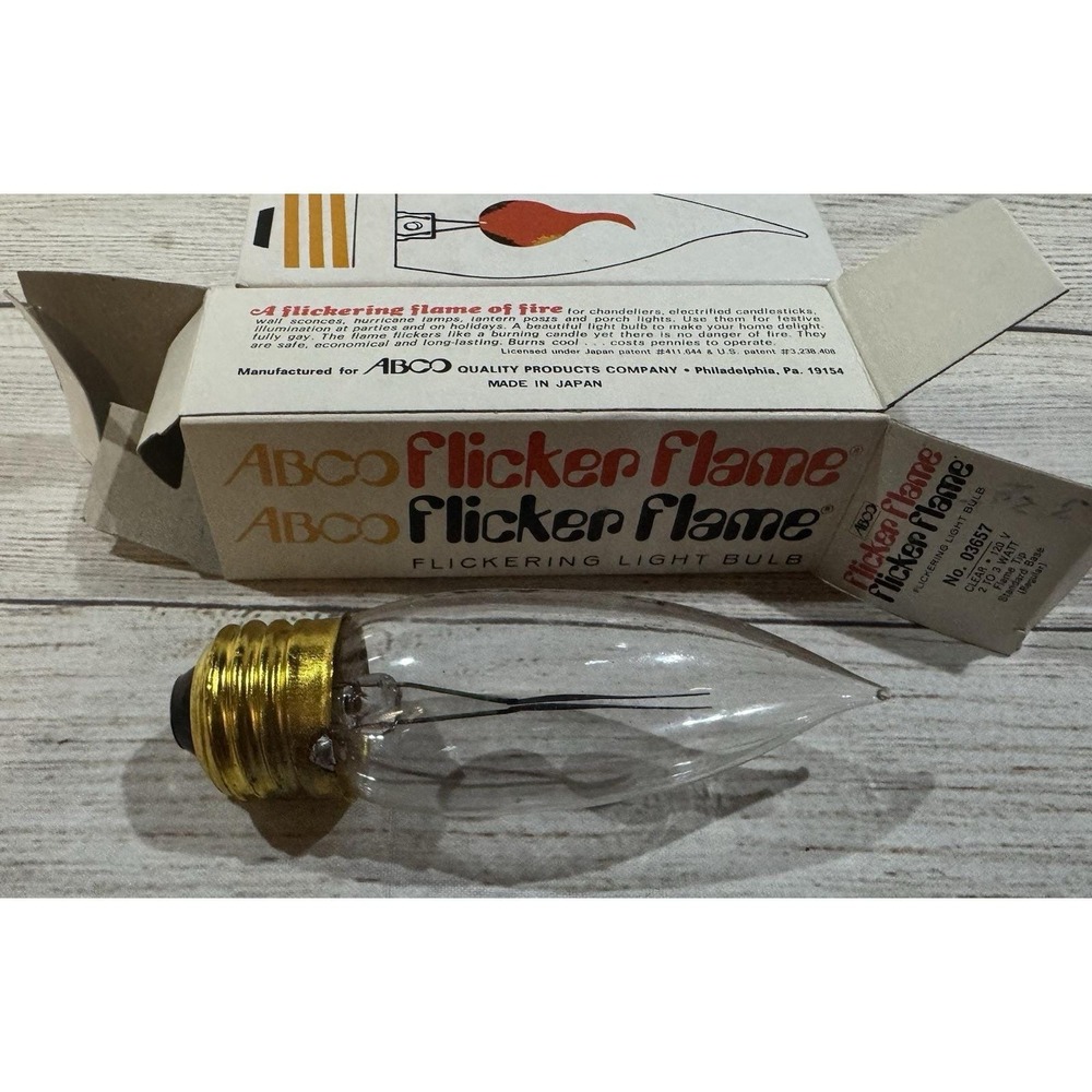 Lot of 2 NOS Abco 2-3 Watt 120 V Flicker Flame Tip Standard Base Bulbs 03657 T12